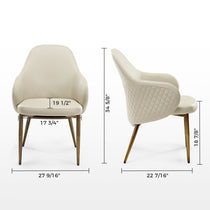 Acalay Beige Upholstered Dining Armchair Detail With Dimensions: Diamond Stitch, Faux Leather, Wooden Legs.