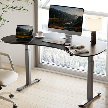70'' Electric Standing Desk, Triamine Smoked Wood, Black-colored