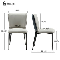 Aspen Dining Chair Dimensions. Off-White Leather, Black Frame, and Indigo Blue Woven Back Detail. Dining Room Furniture.