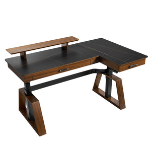 Eureka Ergonomic Ark Pro L-Shaped Standing Desk With Black Sintered Stone, Wood Accents, Height-Adjustable Desk.