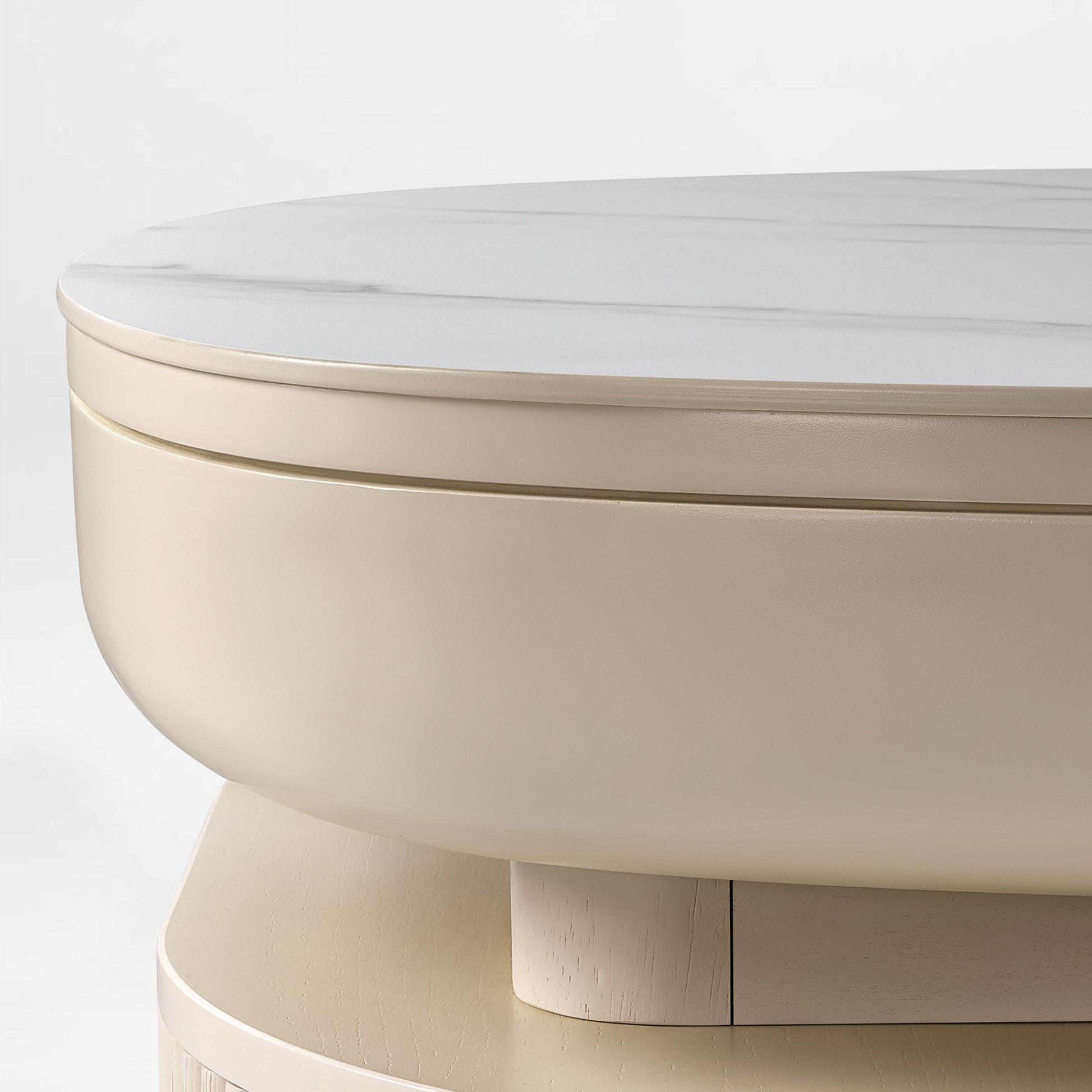 Eureka Ergonomic Opal Executive Fixed Height Detail. Light Beige Desk With White Top.