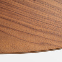 Close-Up of 51 Walnut Oval Coffee Table's Walnut Veneer Tabletop, Showcasing Wood Grain and Edge.
