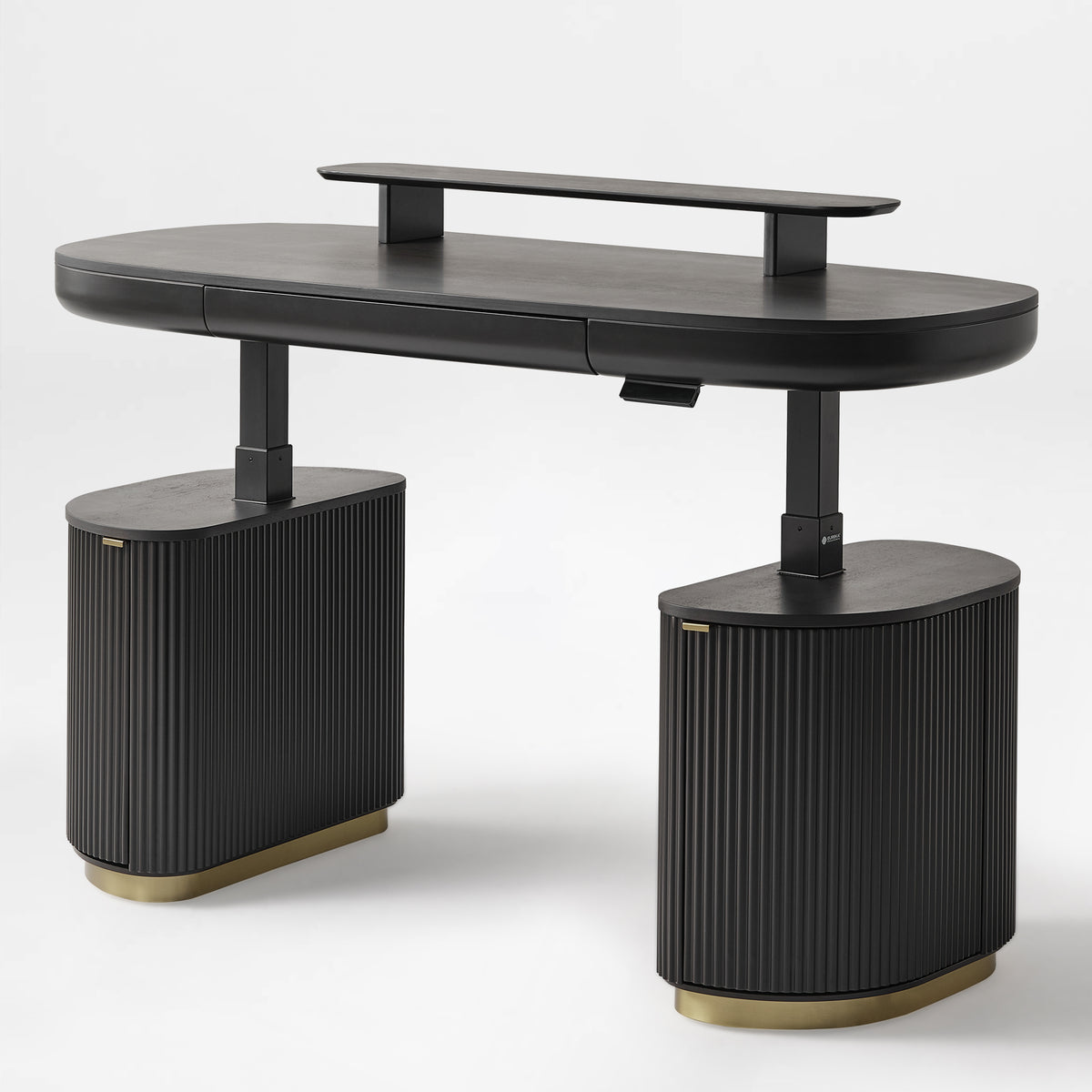 Eureka Ergonomic Opal executive fluted  standing desk Black Side view in the raised position