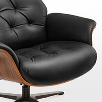 Matteo Lounge Chair in Black Leather With Wood Accents, Luxury and Comfort.