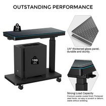 Black Eureka Ergonomic Height-Adjustable Illuminated Panel Cpu Cart With Durable Glass Panel and Strong Steel Frame.