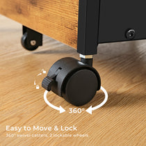 Rolling File Cabinet With Lockable Casters and 360-Degree Swivel Wheels.