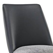 Solace Dining Chair Detail, Black Leather Back and Gray Seat. Modern Dining Chair for Dining Room.