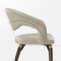 Chantilly Leather Dining Chair, Cream Faux Leather Seat and Back With Dark Brown Legs and Gold Accents, Modern Design.