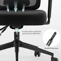Eureka Ergonomic Exis ergonomic office chair gas lift mechanism, tested for 120,000 lifts, provides elastic cushioning.