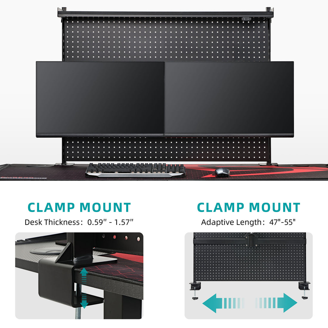 Pegboard Computer Eureka Ergonomic 43'' Clamp-on Desk Black Pegboard with Monitor Mount