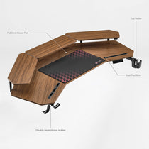 Eureka Ergonomic Aero Pro Standing Desk, Walnut Finish, With Accessories and Led Monitor Shelves.