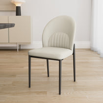 Off-White Leather Dining Chair With Black Metal Legs. Minimalist Design Dining Room Chair.