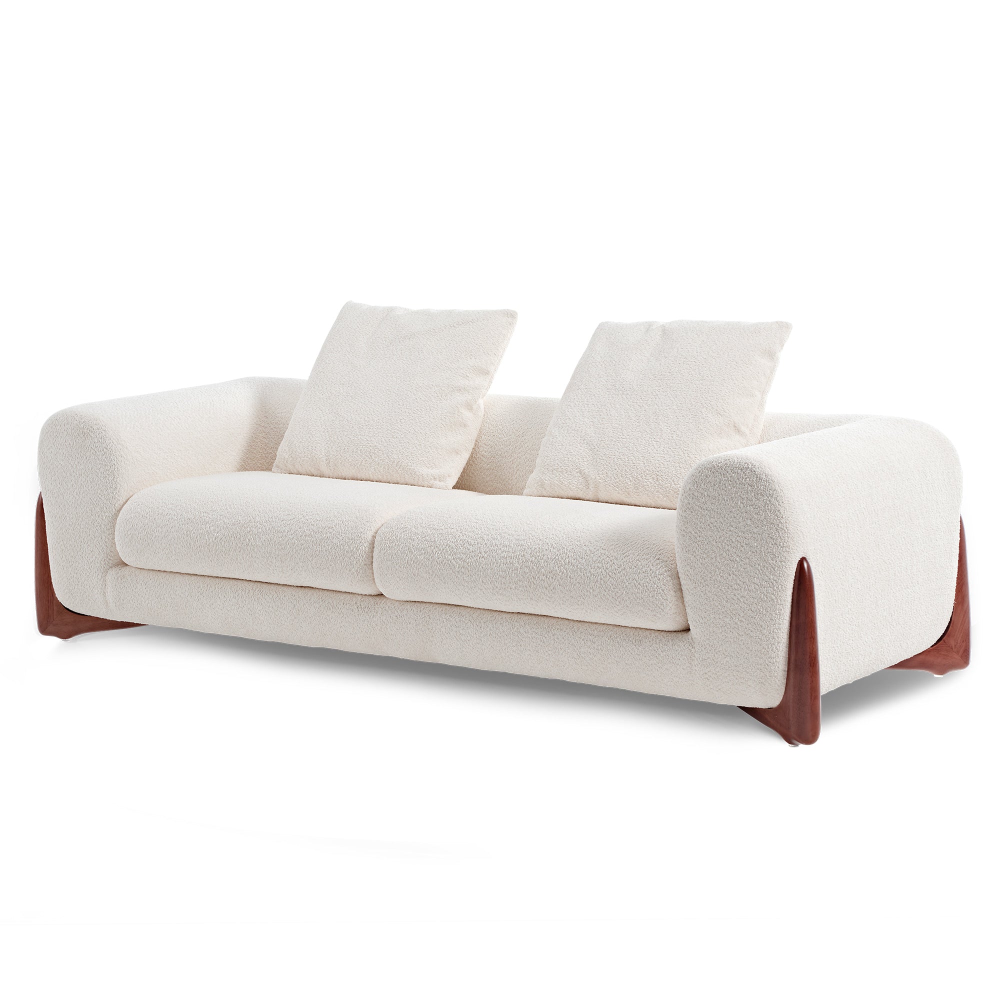 Eureka Ergonomic White Sherpa Fabric Sofa with Wood Base for Living Room