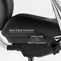 Eureka Ergonomic Serene Aaron black leather executive chair "One Click Control" lift mechanism detail. Product page.