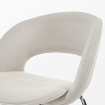 Shanean Velvet Dining Chair in Off-White With Curved Back, Modern Design Detail.