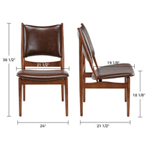 Lavish Brown Leather Dining Chair - Mid-Century Modern Design With Dimensions Displayed.