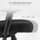 Chair with adjustable seat depth feature on a white background, green, fabric 