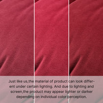 Rlesana Red Velvet Dining Chair Fabric Detail, Texture and Color in Red, Showing Lighting Variation.