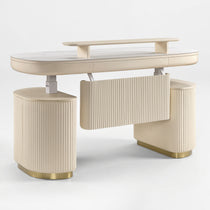Eureka Ergonomic Opal Cream Birch Desk with Fluted Modesty Panel product showcase.