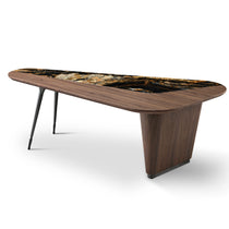 Magma Executive Desk With Walnut Veneer and Marble Top, Modern Home Office Furniture.