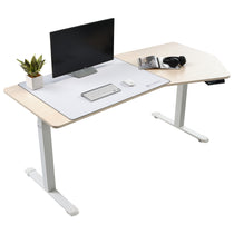 Eureka Ergonomic 70-Inch Heptagon Standing Desk With Monitor, Wood Veneer, and Height Adjustable Control Panel.