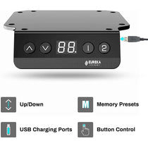 Eureka Ergonomic Call of Duty gaming desk control panel: digital display, up/down buttons, memory presets, USB charging port.