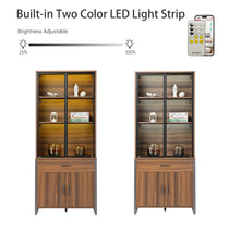 Eureka Ergonomic Walnut Bookshelf With Two Color Led Light Strip, Brightness Adjustable, Display Cabinets.