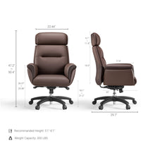Royal Executive Office Chair Dimensions: Height, Width, and Depth Measurements, Brown Leather With Ergonomic Design.