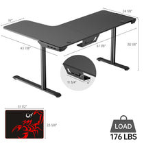 L Shaped Gaming Desk Dimensions: 60X24 With 176 Lbs Load Capacity, Black Carbon Fiber Surface, Ergonomic Design.