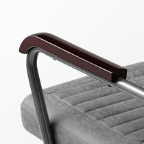 Cole Office Chair Armrest Detail, With Wood and Metal Design.