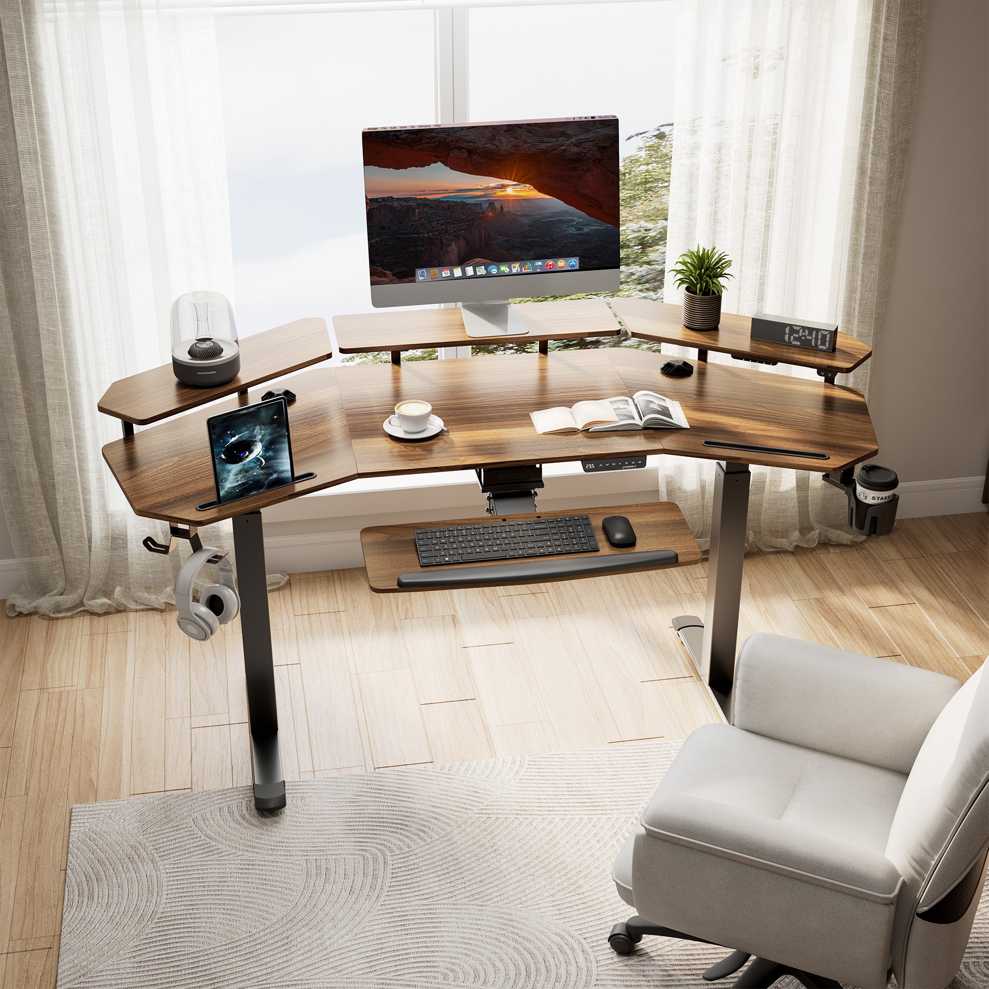 Eureka Ergonomic 72'' Wing shape Electric Standing Desk with Accessories