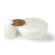 Modern White Cat Claw Coffee Table Set With Penguin Side Table and Brown Glass Top,Overlooking.