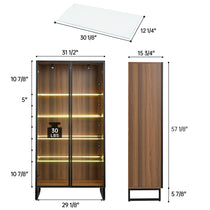 Eureka Ergonomic Curio Cabinet With Adjustable Shelves, Led Lighting and Glass Doors, Showing Dimensions and Weight Capacity.