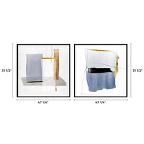 WA-04 Abstract Wall Art Set, Framed Prints With Gold and Blue Geometric Design, 47 1/4X 31 1/2.