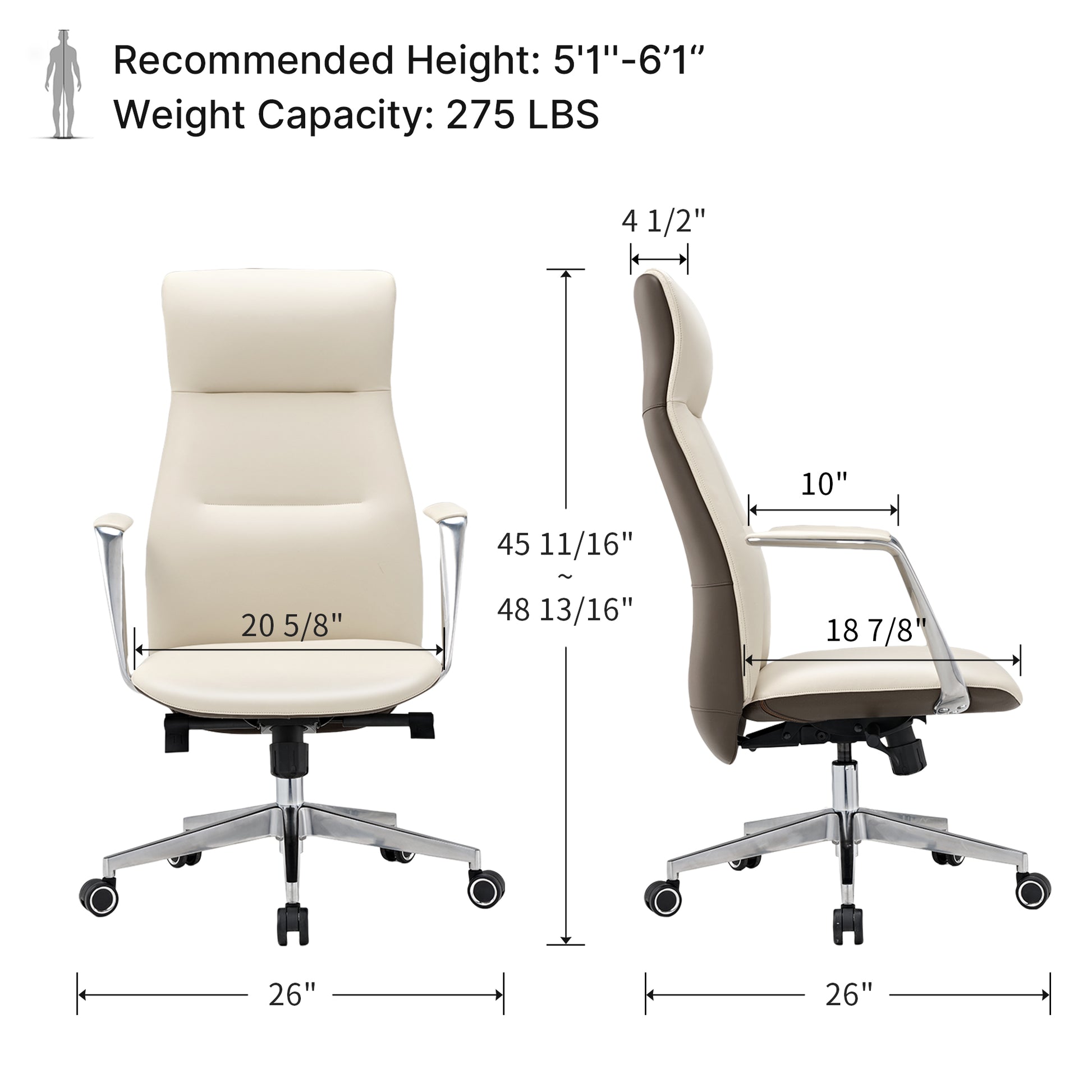 Royal Slim OC08 Leather High Back Executive Office Chair, Beige White in High End Office Rear Image