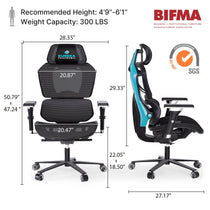 Eureka Ergonomic Typhon Hybrid Gaming Chair With Dimensions, Ergonomic Design, Bifma and Iso 9001 Certified.