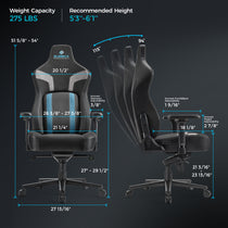 Eureka Ergonomic Hyperx Python II Gaming Chair: Detailed Dimensions, Adjustable Features, and Weight Capacity Specifications.