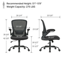 Onyx Ergonomic Office Chair Dimensions, Black Mesh, Adjustable Armrests, and Weight Capacity.