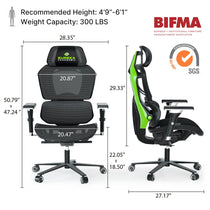 Eureka Ergonomic Typhon Hybrid Gaming Chair - Ergonomic Gaming Chair With Dimensions, Certifications, and Green Accents.