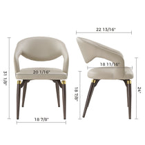 Chantilly Leather Dining Chair Dimensions, Cream Faux Leather, Dark Brown Legs and Gold Accents.