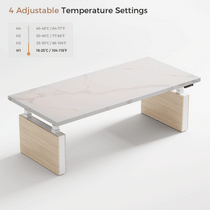 Zen Pro Executive Standing Desk With Adjustable Temperature, White Sintered Stone Desktop and Wood Accents.