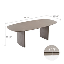 Stella 86.06 Oval Dining Table in Gray, With Measurements. Gray Tabletop and Ribbed Support.