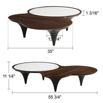 55 Modern Irregular Walnut Coffee Table Dimensions: Walnut, Marble, and Black Leg Design Detail.