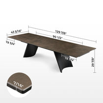 Charlotte Extendable Dining Table With Dimensions, Sintered Stone Desktop and Black Metal Legs.