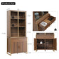 77'' Display Bookshelf with Glass Door and Storage Cabinets, Walnut