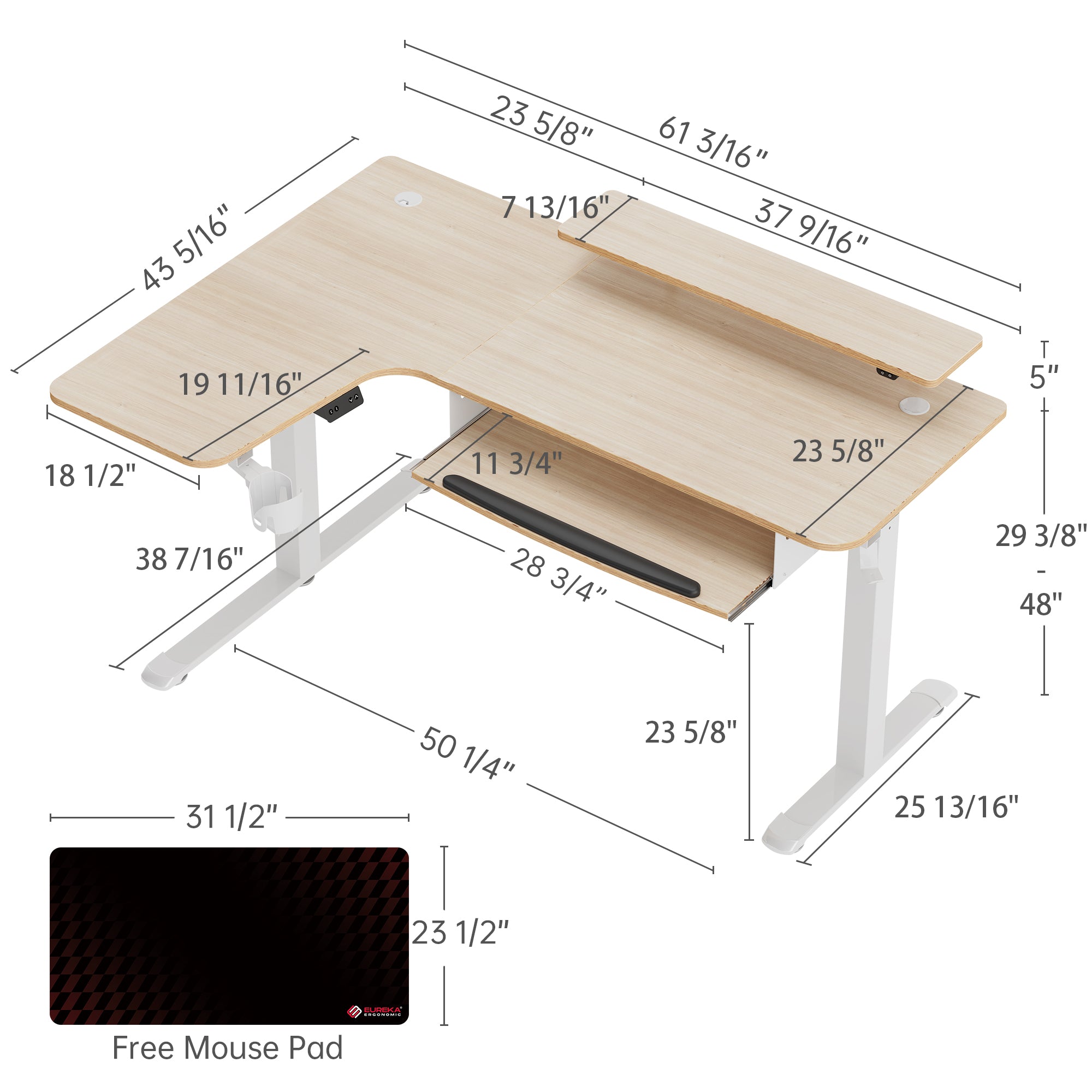 60x23 L Shaped Standing Desk with Accessories Set