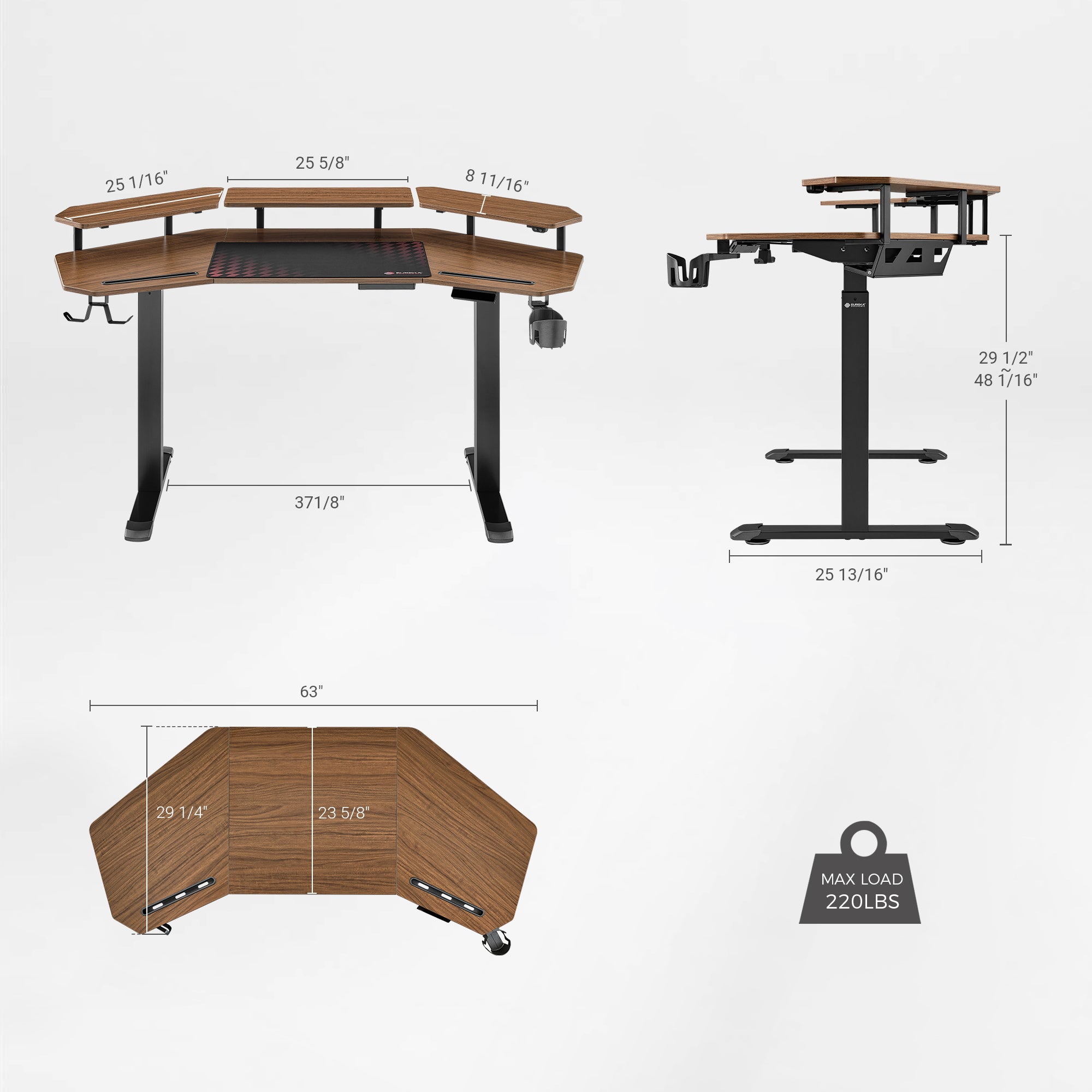 Eureka Ergonomic 63'' Wing Shaped Standing Desk with monitor shelves