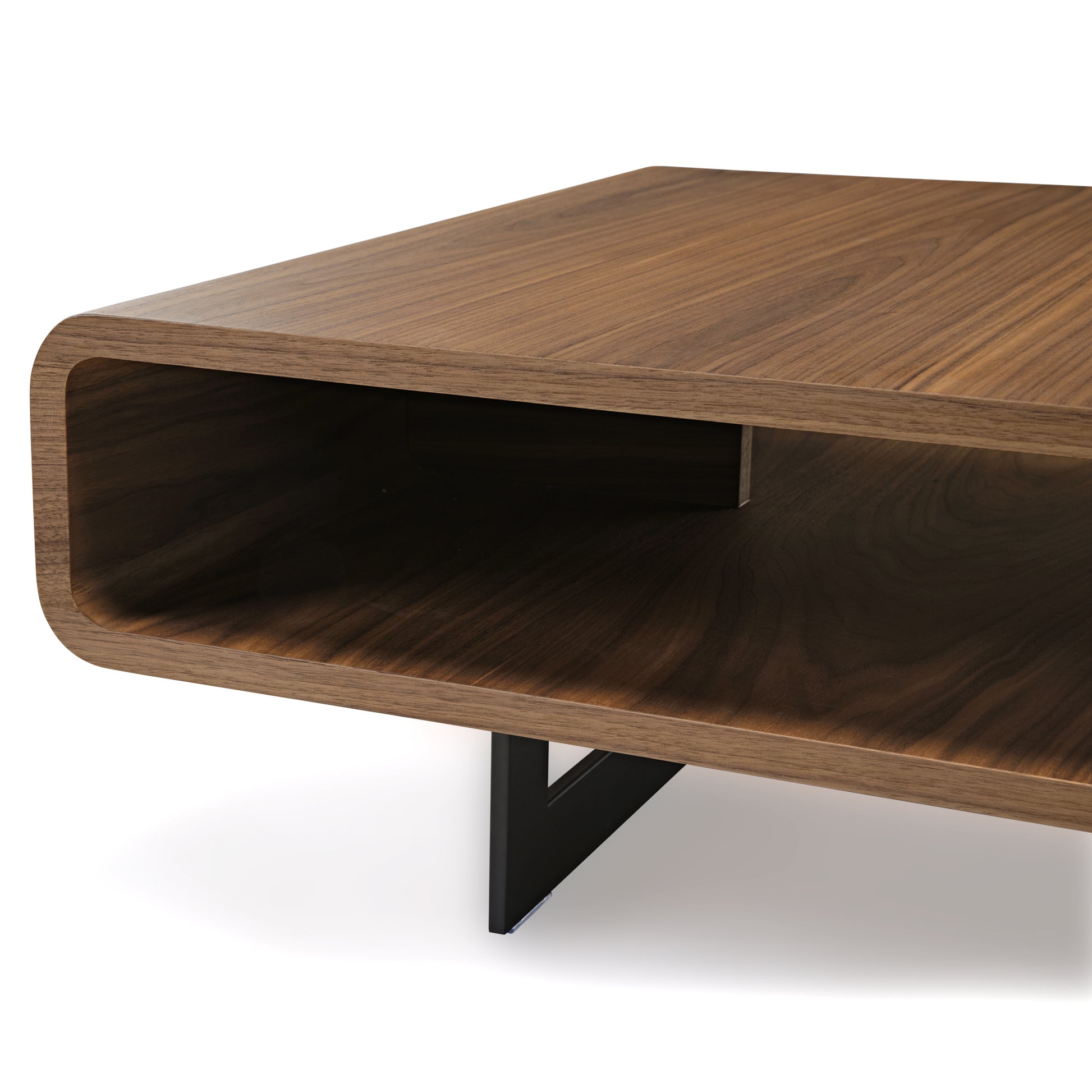 47" Walnut Rounded Rectangular Coffee Table with MDF, walnut veneer, and hollow storage function