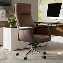Royal II Executive Ergonomic Office Chair in Brown Leather, Modern Office Setting, Ergonomic Design.