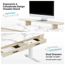 Eureka Ergonomic George Slate Desk With Dual Drawers, Wooden Stand, and Monitor, Ergonomic Design, Artificial Marble Desktop.